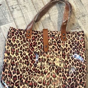 Leopard Print Tote Bag with Brown Accents